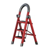 Maxbell Steel Folding Ladder Stepladder Non Slip for Indoor Outdoor Kitchen Adults Red 3 Step