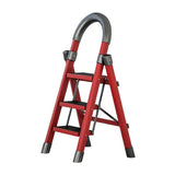 Maxbell Steel Folding Ladder Stepladder Non Slip for Indoor Outdoor Kitchen Adults Red 3 Step