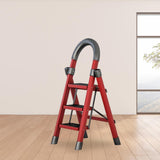 Maxbell Steel Folding Ladder Stepladder Non Slip for Indoor Outdoor Kitchen Adults Red 3 Step