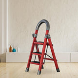 Maxbell Steel Folding Ladder Stepladder Non Slip for Indoor Outdoor Kitchen Adults Red 3 Step