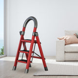 Maxbell Steel Folding Ladder Stepladder Non Slip for Indoor Outdoor Kitchen Adults Red 3 Step