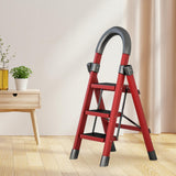 Maxbell Steel Folding Ladder Stepladder Non Slip for Indoor Outdoor Kitchen Adults Red 3 Step