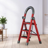 Maxbell Steel Folding Ladder Stepladder Non Slip for Indoor Outdoor Kitchen Adults Red 3 Step