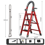 Maxbell Steel Folding Ladder Stepladder Non Slip for Indoor Outdoor Kitchen Adults Red 4 Step