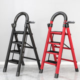 Maxbell Steel Folding Ladder Stepladder Non Slip for Indoor Outdoor Kitchen Adults Red 4 Step