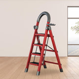 Maxbell Steel Folding Ladder Stepladder Non Slip for Indoor Outdoor Kitchen Adults Red 4 Step