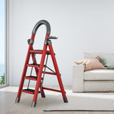 Maxbell Steel Folding Ladder Stepladder Non Slip for Indoor Outdoor Kitchen Adults Red 4 Step