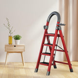 Maxbell Steel Folding Ladder Stepladder Non Slip for Indoor Outdoor Kitchen Adults Red 4 Step