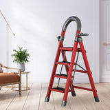 Maxbell Steel Folding Ladder Stepladder Non Slip for Indoor Outdoor Kitchen Adults Red 4 Step