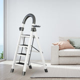 Maxbell Steel Folding Ladder Stepladder Non Slip for Indoor Outdoor Kitchen Adults White 4 Step