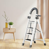 Maxbell Steel Folding Ladder Stepladder Non Slip for Indoor Outdoor Kitchen Adults White 4 Step