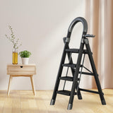 Maxbell Steel Folding Ladder Stepladder Non Slip for Indoor Outdoor Kitchen Adults Black 4 Step