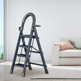 Maxbell Steel Folding Ladder Stepladder Non Slip for Indoor Outdoor Kitchen Adults Gray 4 Step