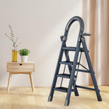 Maxbell Steel Folding Ladder Stepladder Non Slip for Indoor Outdoor Kitchen Adults Gray 4 Step