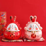 Maxbell Chinese Rabbit Bunny Statue Piggy Bank Lovely Dashboard Decor Office White