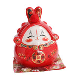 Maxbell Chinese Rabbit Bunny Statue Piggy Bank Lovely Dashboard Decor Office Red