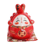 Maxbell Chinese Rabbit Bunny Statue Piggy Bank Lovely Dashboard Decor Office Red