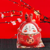 Maxbell Chinese Rabbit Bunny Statue Piggy Bank Lovely Dashboard Decor Office Red