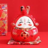 Maxbell Chinese Rabbit Bunny Statue Piggy Bank Lovely Dashboard Decor Office Red