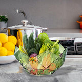 Maxbell Green Hollowed Out Fruit Basket Fruit Bowl Vegetables Holder Space Saving Snowflake Pattern