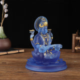 Maxbell Hindu Saraswati Sitting On Lotus Figurines indian Sculpture for Desktop Blue