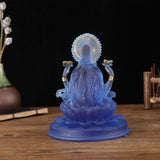 Maxbell Hindu Saraswati Sitting On Lotus Figurines indian Sculpture for Desktop Blue