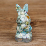 Maxbell Stone Bunny Sculpture Shop Desktop New Year Festive Rabbit Statues Figurines Light Blue