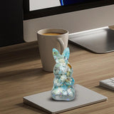 Maxbell Stone Bunny Sculpture Shop Desktop New Year Festive Rabbit Statues Figurines Light Blue