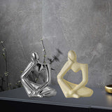 Maxbell Thinker Statue Ceramic Vase Figurine Craft for Home Living Room Cabinet Beige