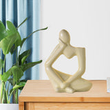 Maxbell Thinker Statue Ceramic Vase Figurine Craft for Home Living Room Cabinet Beige