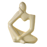 Maxbell Thinker Statue Ceramic Vase Figurine Craft for Home Living Room Cabinet Beige