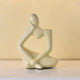 Maxbell Thinker Statue Ceramic Vase Figurine Craft for Home Living Room Cabinet Beige
