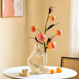 Maxbell Thinker Statue Ceramic Vase Figurine Craft for Home Living Room Cabinet Beige