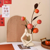 Maxbell Thinker Statue Ceramic Vase Figurine Craft for Home Living Room Cabinet Beige