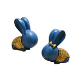 Maxbell 2x Lovely Rabbit Ornament Figurines Handcraft Decorative Tabletop Landscape Blue