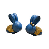 Maxbell 2x Lovely Rabbit Ornament Figurines Handcraft Decorative Tabletop Landscape Blue