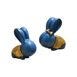 Maxbell 2x Lovely Rabbit Ornament Figurines Handcraft Decorative Tabletop Landscape Blue