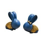 Maxbell 2x Lovely Rabbit Ornament Figurines Handcraft Decorative Tabletop Landscape Blue