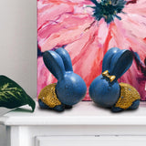 Maxbell 2x Lovely Rabbit Ornament Figurines Handcraft Decorative Tabletop Landscape Blue