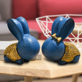 Maxbell 2x Lovely Rabbit Ornament Figurines Handcraft Decorative Tabletop Landscape Blue