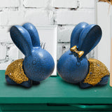 Maxbell 2x Lovely Rabbit Ornament Figurines Handcraft Decorative Tabletop Landscape Blue