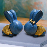 Maxbell 2x Lovely Rabbit Ornament Figurines Handcraft Decorative Tabletop Landscape Blue