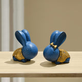 Maxbell 2x Lovely Rabbit Ornament Figurines Handcraft Decorative Tabletop Landscape Blue