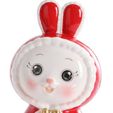 Maxbell Rabbit Piggy Bank Figurine Animal Statue for Bedroom Living Room Decoration Red