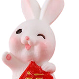 Maxbell Chinese New Year Rabbit Statue Small Bunny Figurine for Table Decoration Fu 2.8cmx3.5cm
