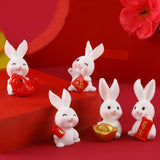 Maxbell Chinese New Year Rabbit Statue Small Bunny Figurine for Table Decoration Fu 2.8cmx3.5cm