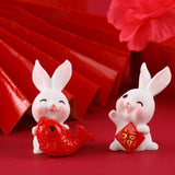 Maxbell Chinese New Year Rabbit Statue Small Bunny Figurine for Table Decoration Fu 2.8cmx3.5cm