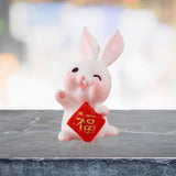 Maxbell Chinese New Year Rabbit Statue Small Bunny Figurine for Table Decoration Fu 2.8cmx3.5cm