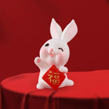 Maxbell Chinese New Year Rabbit Statue Small Bunny Figurine for Table Decoration Fu 2.8cmx3.5cm