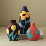 Maxbell Ceramic Flower Vase Planter Bottle Tabletop Creative Centerpieces Brown